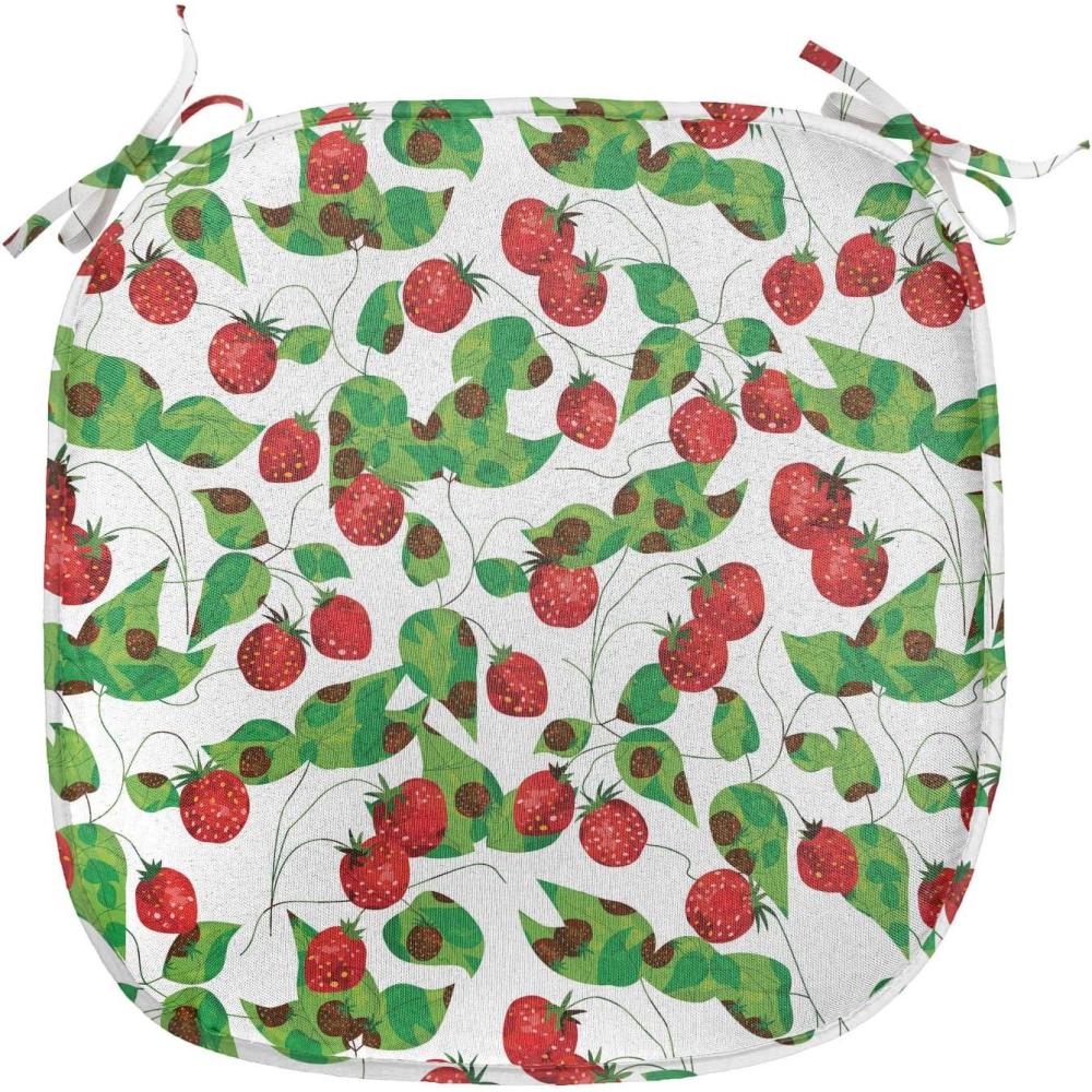 imageAmbesonne Fruits Chair Seating Cushion Set of 8 Retro Valentine Theme with Strawberry Love Happiness Merry Lucky Image AntiSlip Seat Padding for Kitchen amp Patio 16x16 Eggshell Ruby Army GreenRed Fern Green White