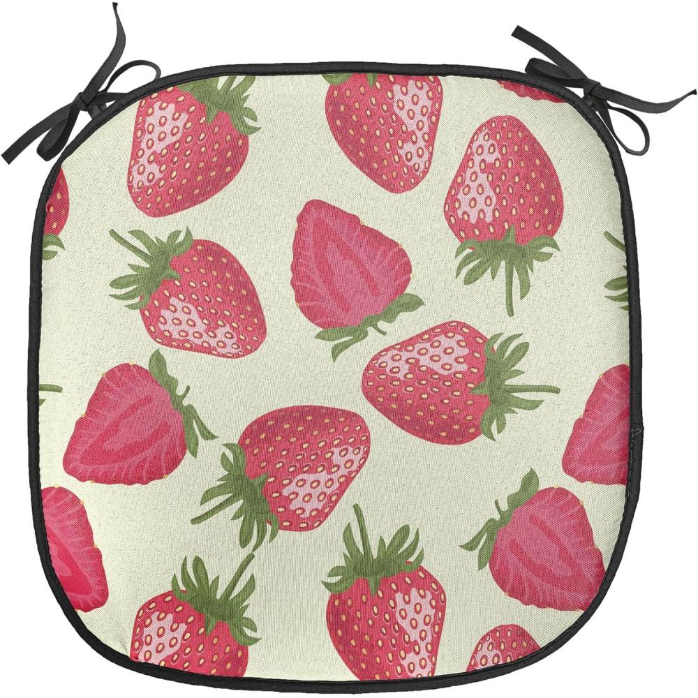 imageAmbesonne Fruits Chair Seating Cushion Set of 8 Retro Valentine Theme with Strawberry Love Happiness Merry Lucky Image AntiSlip Seat Padding for Kitchen amp Patio 16x16 Eggshell Ruby Army GreenEggshell Red Olive Green