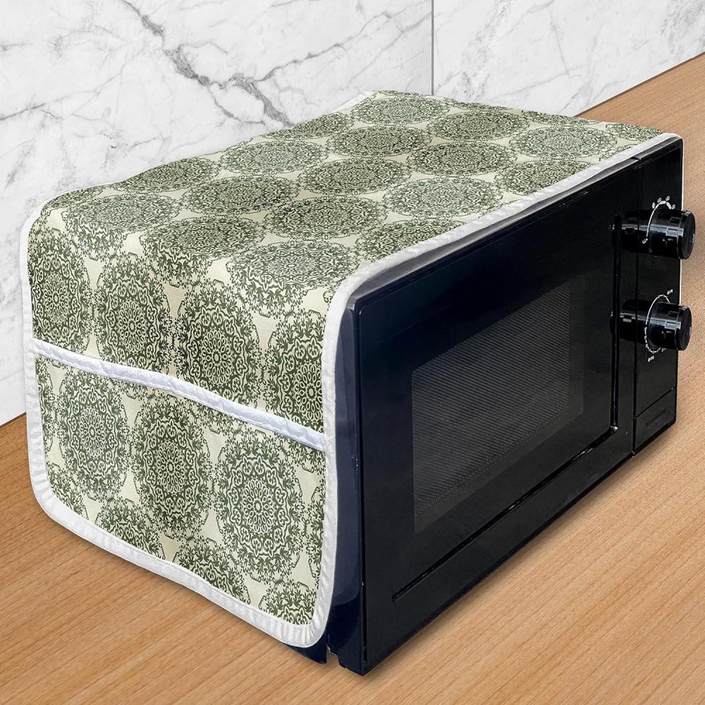 imageAmbesonne Heart Microwave Oven Cover Valentines Days Theme Romance Pattern in Simplistic Style Rhythmic Water Resistant Organizer with Pockets for Kitchen 36 x 12 Baby Pink and Dark TaupeEggshell Olive Green