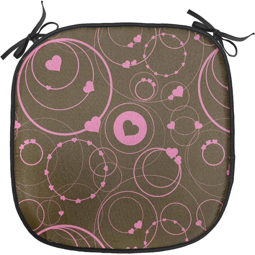 imageAmbesonne Hearts Chair Seating Cushion Set of 8 Valentines Day Themed Ornate Romantic Pink Circles and Shapes on Dark Background AntiSlip Seat Padding for Kitchen amp Patio 16x16 Pink BrownPink Brown