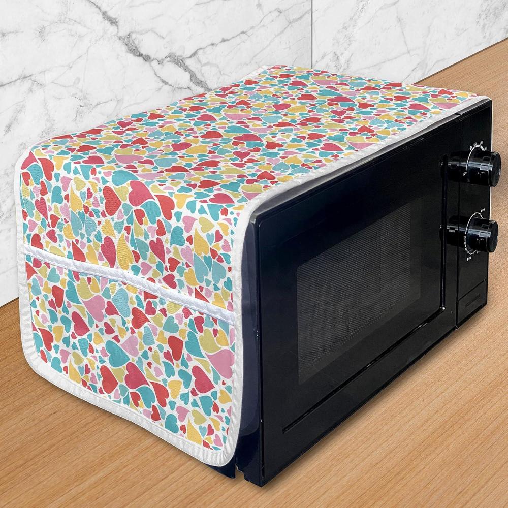 imageAmbesonne Hearts Microwave Oven Cover Colorful Hearts for Valentines Day Love Hand Drawn Happiness Joy Theme Water Resistant Organizer with Pockets for Kitchen 36 x 12 MulticolorMulticolor