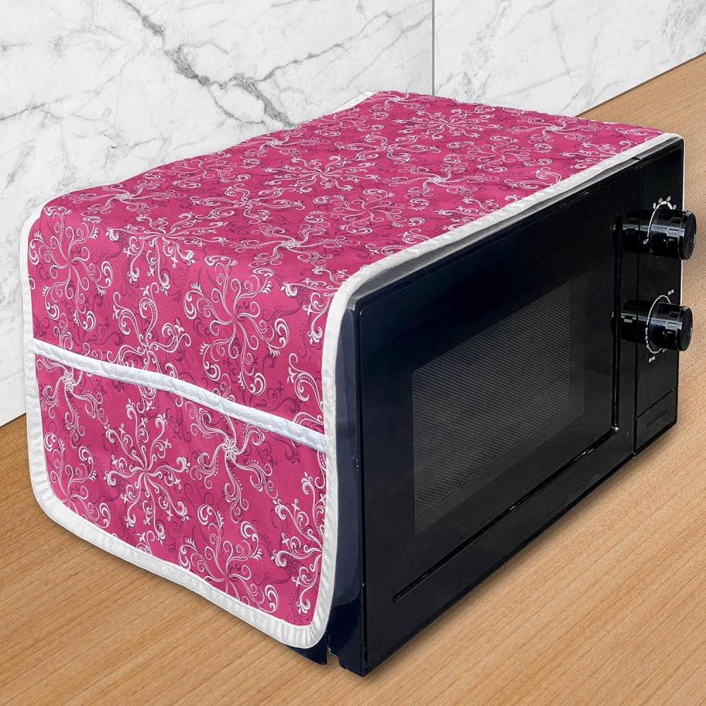 imageAmbesonne Hot Pink Microwave Oven Cover Valentines Day Inspired Black Mini Hearts on Fuchsia Backdrop Abstract Design Water Resistant Organizer with Pockets for Kitchen 36 x 12 Fuchsia BlackHot Pink White Purple