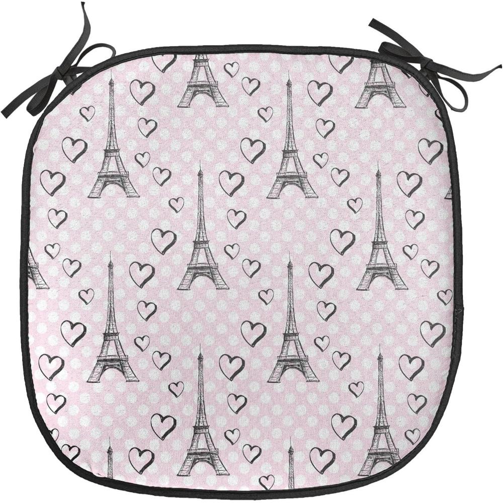 imageAmbesonne Love Chair Seating Cushion Set of 4 Hipster Hearts Pattern with Love You Texts Heart Shapes Valentines Day Theme AntiSlip Seat Padding for Kitchen amp Patio 16x16 Vermilion MulticolorPale Pink Black White