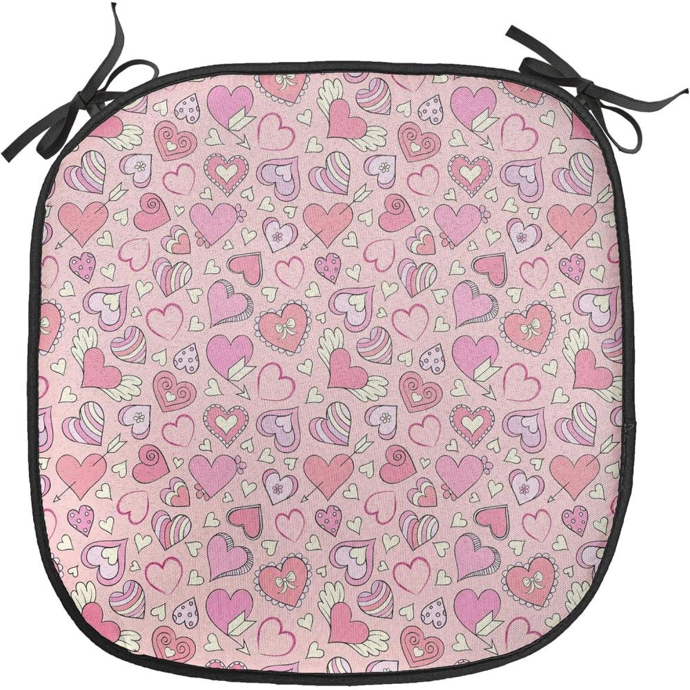 imageAmbesonne Love Chair Seating Cushion Set of 4 Hipster Hearts Pattern with Love You Texts Heart Shapes Valentines Day Theme AntiSlip Seat Padding for Kitchen amp Patio 16x16 Vermilion MulticolorCoral Pink Pale Yellow