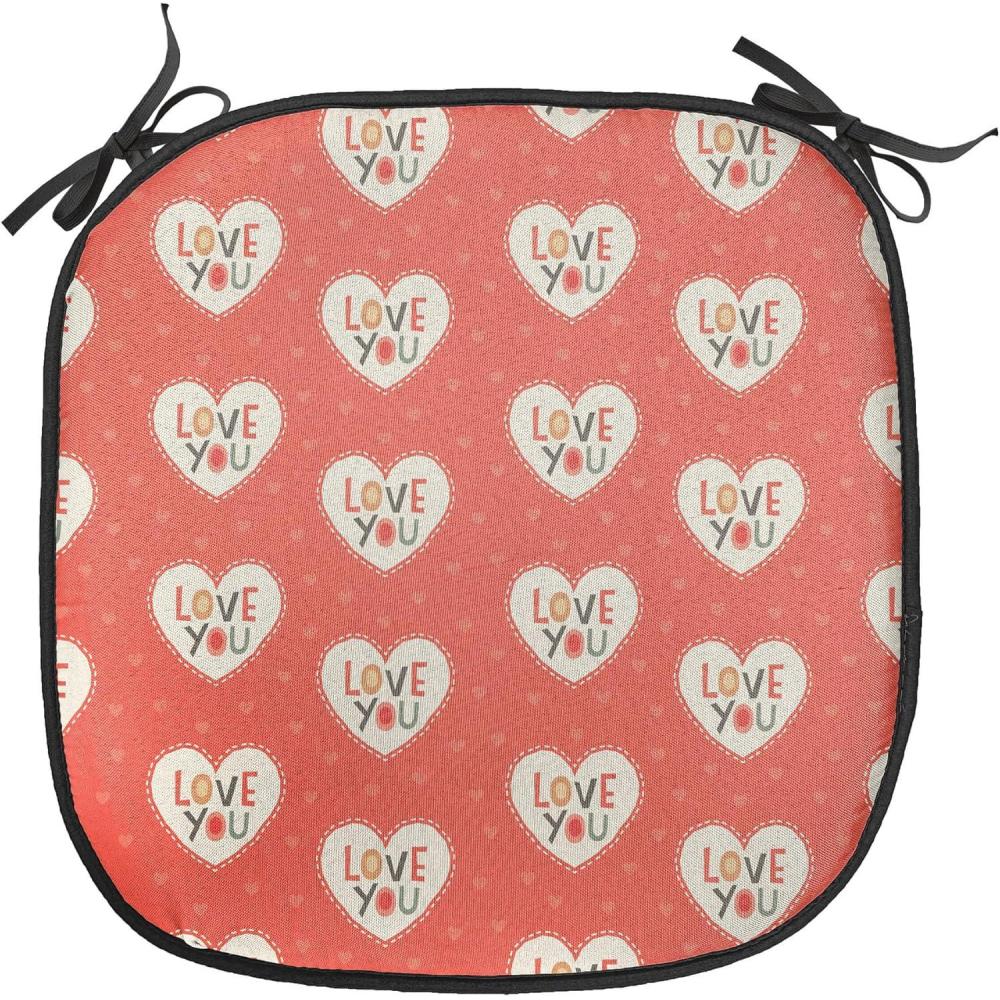 imageAmbesonne Love Chair Seating Cushion Set of 4 Hipster Hearts Pattern with Love You Texts Heart Shapes Valentines Day Theme AntiSlip Seat Padding for Kitchen amp Patio 16x16 Vermilion MulticolorVermilion Multicolor