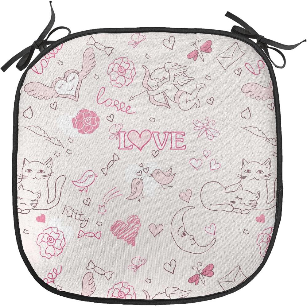 imageAmbesonne Love Chair Seating Cushion Set of 4 Hipster Hearts Pattern with Love You Texts Heart Shapes Valentines Day Theme AntiSlip Seat Padding for Kitchen amp Patio 16x16 Vermilion MulticolorPale Coral Pink Brown