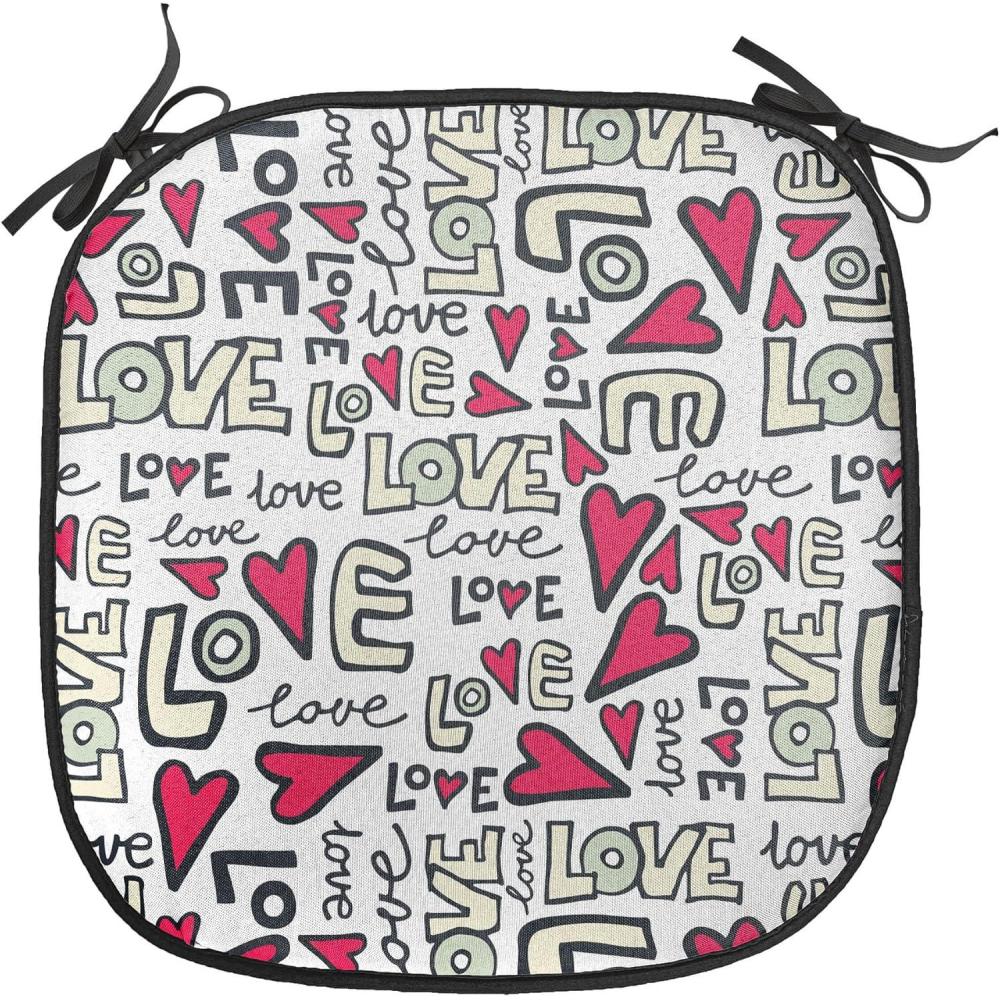 imageAmbesonne Love Chair Seating Cushion Set of 4 Hipster Hearts Pattern with Love You Texts Heart Shapes Valentines Day Theme AntiSlip Seat Padding for Kitchen amp Patio 16x16 Vermilion MulticolorMagenta Ivory Pale Green