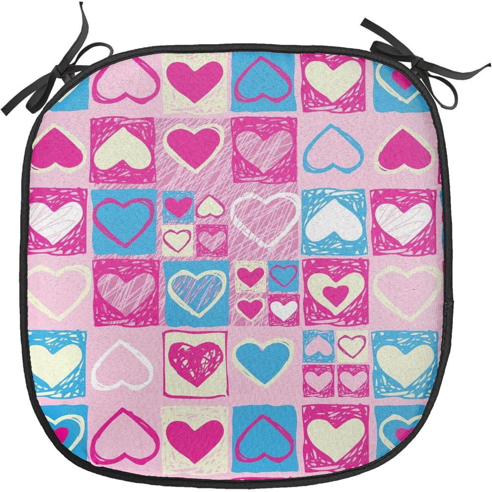 imageAmbesonne Love Chair Seating Cushion Set of 4 Hipster Hearts Pattern with Love You Texts Heart Shapes Valentines Day Theme AntiSlip Seat Padding for Kitchen amp Patio 16x16 Vermilion MulticolorPink Blue Cream