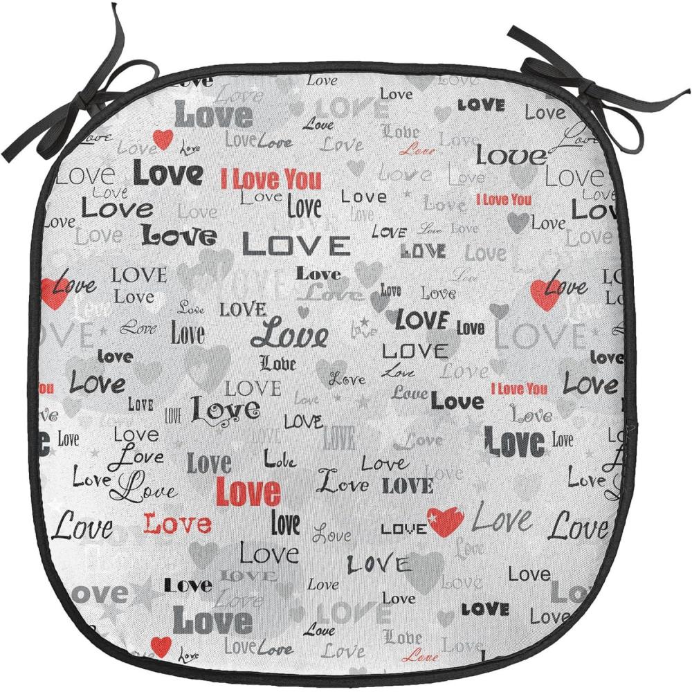 imageAmbesonne Love Chair Seating Cushion Set of 4 Hipster Hearts Pattern with Love You Texts Heart Shapes Valentines Day Theme AntiSlip Seat Padding for Kitchen amp Patio 16x16 Vermilion MulticolorGrey Black Red
