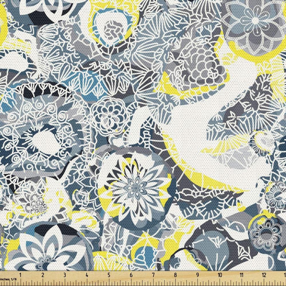 imageAmbesonne Paris Fabric by The Yard Valentines Day Theme with Eiffel Kissing Couple Hot Air Balloon Wedding Concept Decorative Fabric for Upholstery and Home Accents 2 Yards Pink RoseYellow Blue