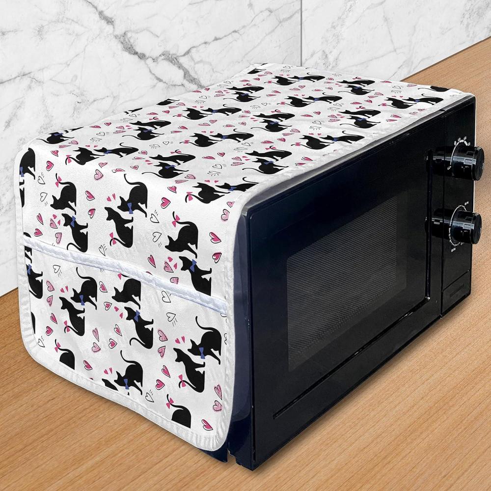 imageAmbesonne Pets Microwave Oven Cover Cats with Hearts Valentines Day Theme Lovers Kitten Meow Doodle Water Resistant Organizer with Pockets for Kitchen 36 x 12 Black Magenta and BlueBlack Magenta and Blue