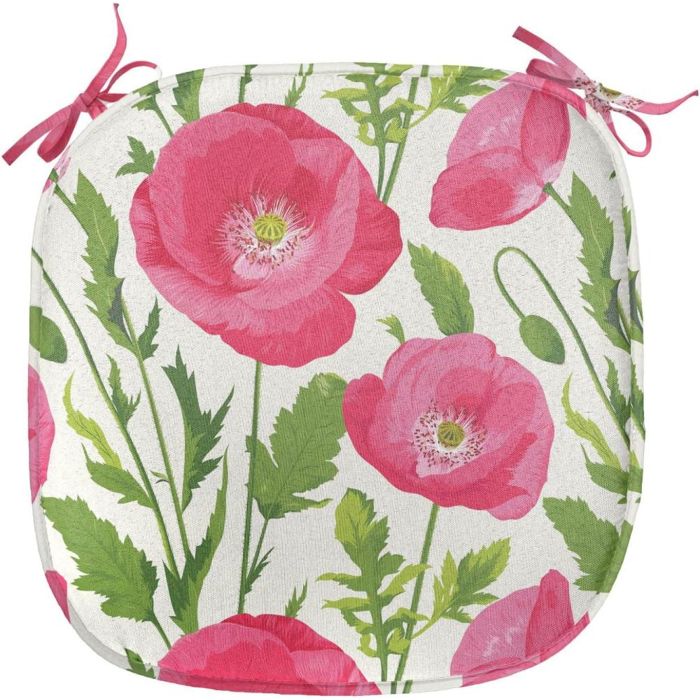 imageAmbesonne Poppy Flower Chair Seating Cushion Leaves and Petals Watercolors Bouquet Romance Inspiration Valentines Day AntiSlip Seat Padding for Kitchen amp Patio 16x16 Green Pink CreamGreen Pink Cream