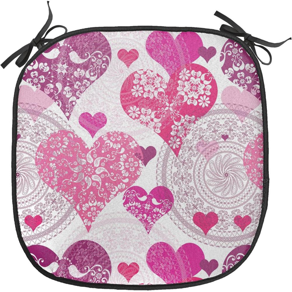 imageAmbesonne Romantic Chair Seating Cushion Set of 4 Valentines Day Love You Calligraphy with Hearts Pastel Colored Design AntiSlip Seat Padding for Kitchen amp Patio 16x16 Pale Pink TealHot Pink Purple Pink