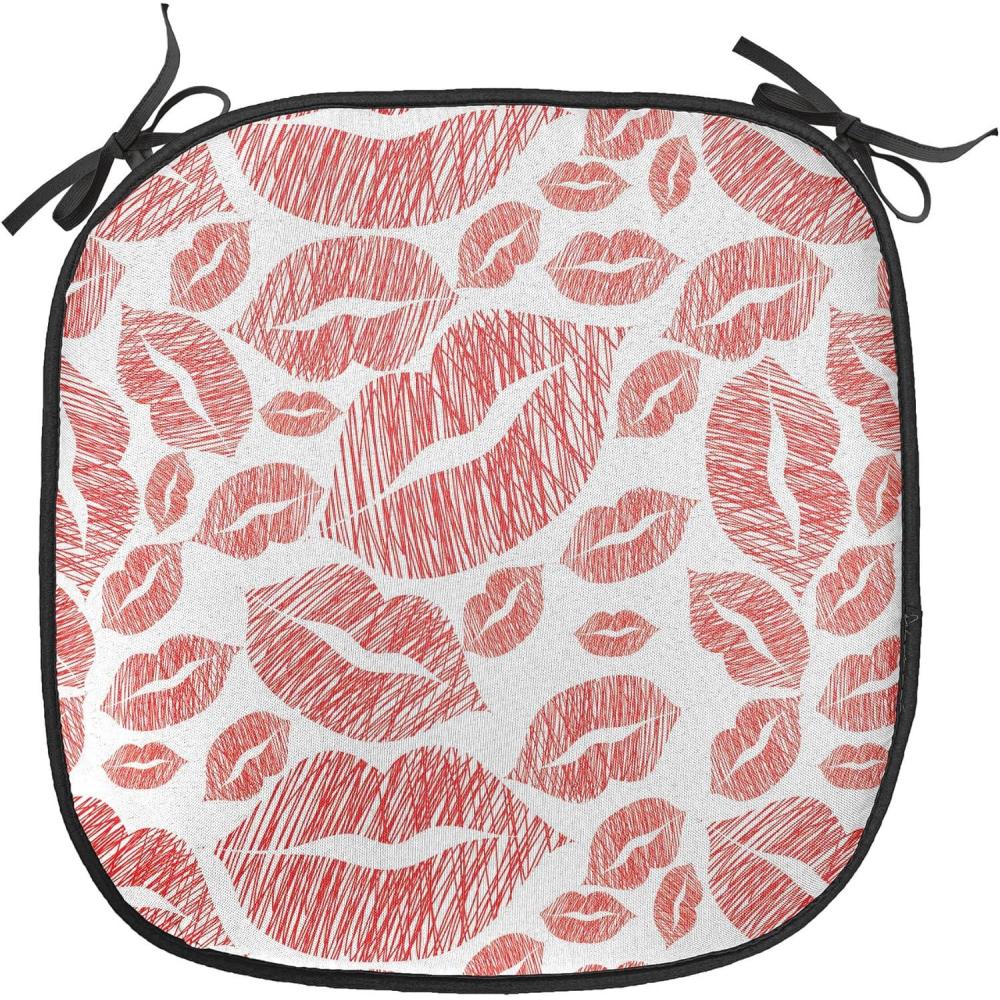 imageAmbesonne Romantic Chair Seating Cushion Set of 8 Soft Colored Hearts in Love Valentines Day Repetitive Pattern AntiSlip Seat Padding for Kitchen amp Patio 16x16 Pale Yellow Pale PinkVermilion and White