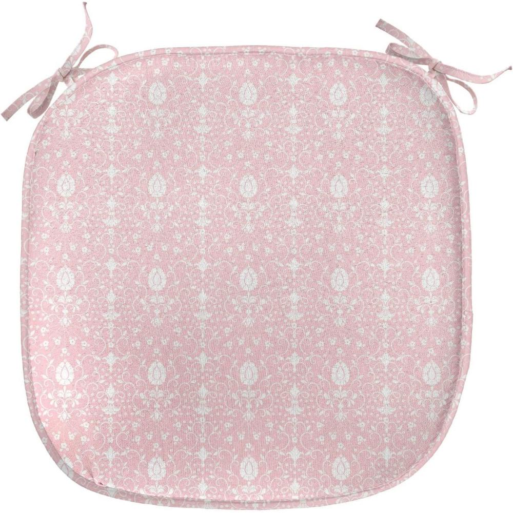 imageAmbesonne Romantic Chair Seating Cushion Set of 8 Soft Colored Hearts in Love Valentines Day Repetitive Pattern AntiSlip Seat Padding for Kitchen amp Patio 16x16 Pale Yellow Pale PinkPale Pink White