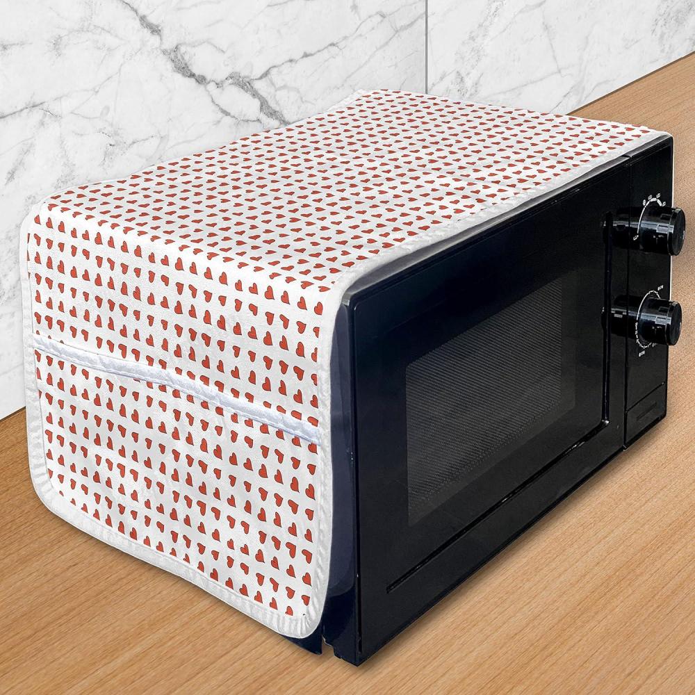 imageAmbesonne Romantic Microwave Oven Cover Heart Pattern Lovers Valentines Day Honeymoon Girls Doodle Design Water Resistant Organizer with Pockets for Kitchen 36 x 12 Orange WhiteOrange White