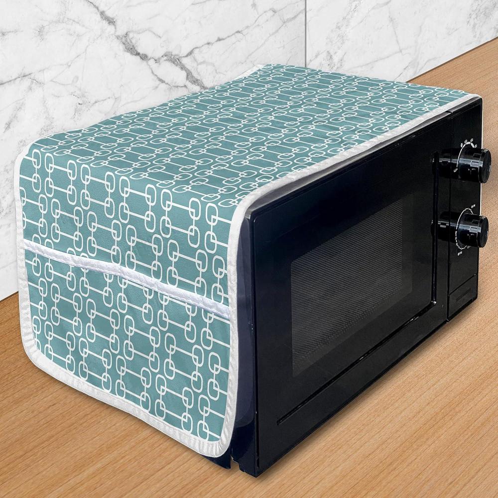 imageAmbesonne Romantic Microwave Oven Cover Heart Pattern Lovers Valentines Day Honeymoon Girls Doodle Design Water Resistant Organizer with Pockets for Kitchen 36 x 12 Orange WhitePetrol Blue and White