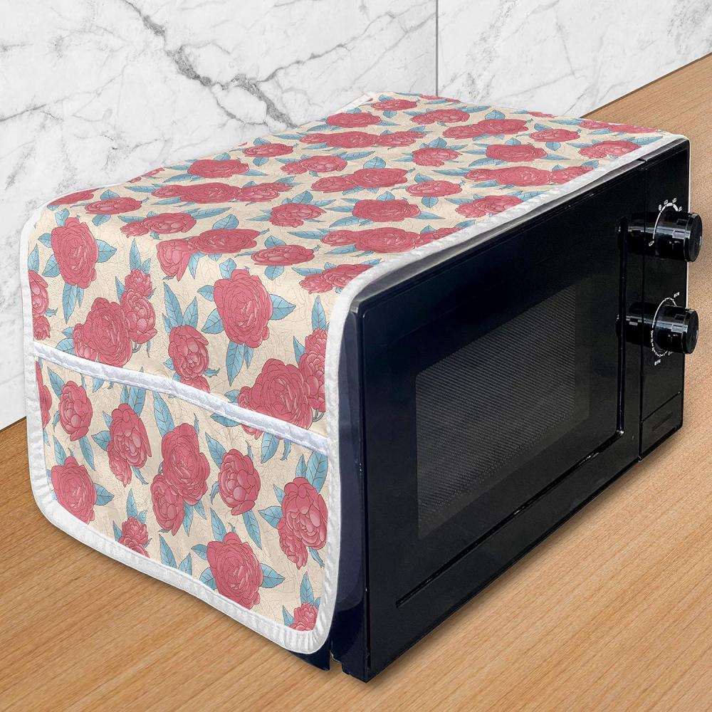 imageAmbesonne Romantic Microwave Oven Cover Valentines Day Style Rose Composition Love in Pastel Colors Water Resistant Organizer with Pockets for Kitchen 36 x 12 Aqua Dark Coral BeigeAqua Dark Coral Beige