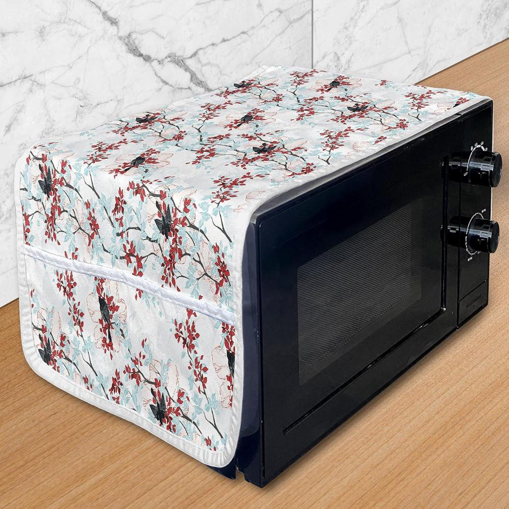 imageAmbesonne Rose Microwave Oven Cover Valentines Day Retro Style Petals with Leaves Ornamental Growth Pattern Water Resistant Organizer with Pockets for Kitchen 36 x 12 Ruby Hunter Green BlackPale Blue Red White