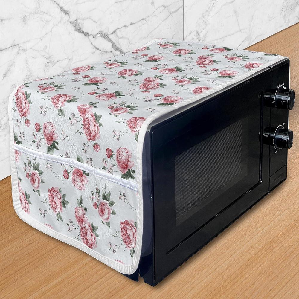 imageAmbesonne Rose Microwave Oven Cover Valentines Day Retro Style Petals with Leaves Ornamental Growth Pattern Water Resistant Organizer with Pockets for Kitchen 36 x 12 Ruby Hunter Green BlackReseda Green Pink