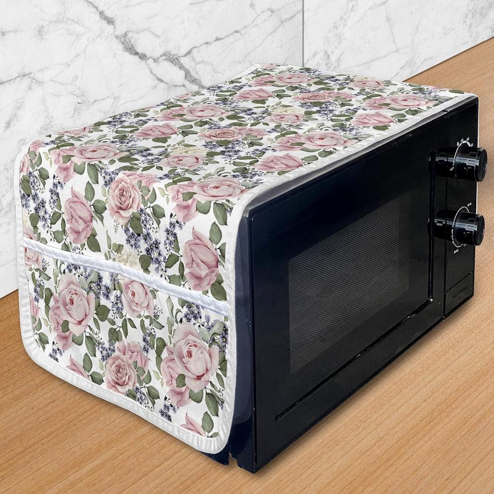 imageAmbesonne Rose Microwave Oven Cover Valentines Day Retro Style Petals with Leaves Ornamental Growth Pattern Water Resistant Organizer with Pockets for Kitchen 36 x 12 Ruby Hunter Green BlackPale Pink Green Bluegrey