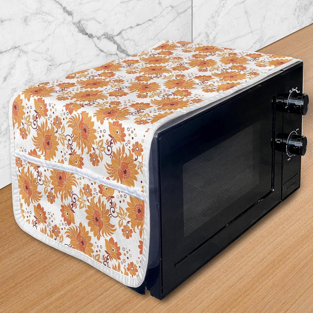 imageAmbesonne Rose Microwave Oven Cover Valentines Day Retro Style Petals with Leaves Ornamental Growth Pattern Water Resistant Organizer with Pockets for Kitchen 36 x 12 Ruby Hunter Green BlackOrange Marigold Maroon