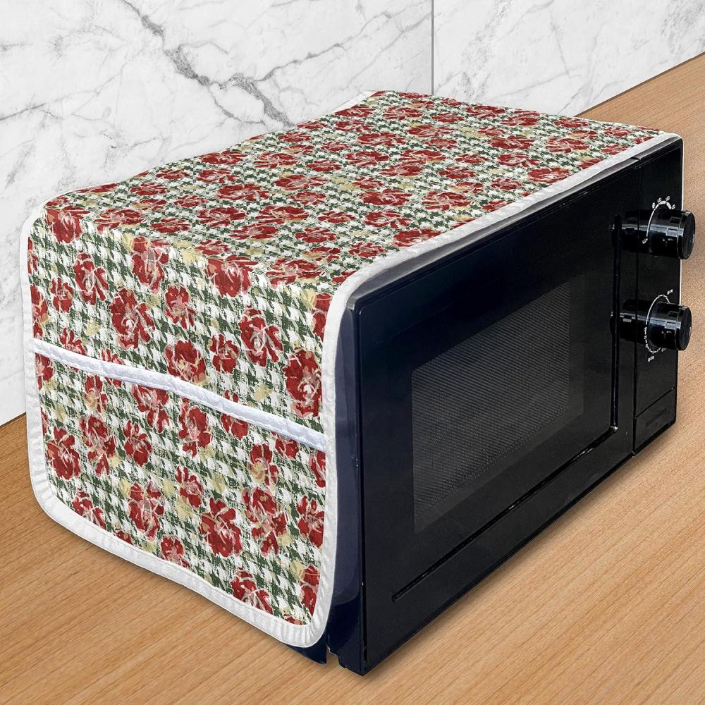 imageAmbesonne Rose Microwave Oven Cover Valentines Day Retro Style Petals with Leaves Ornamental Growth Pattern Water Resistant Organizer with Pockets for Kitchen 36 x 12 Ruby Hunter Green BlackHunter Green Ruby