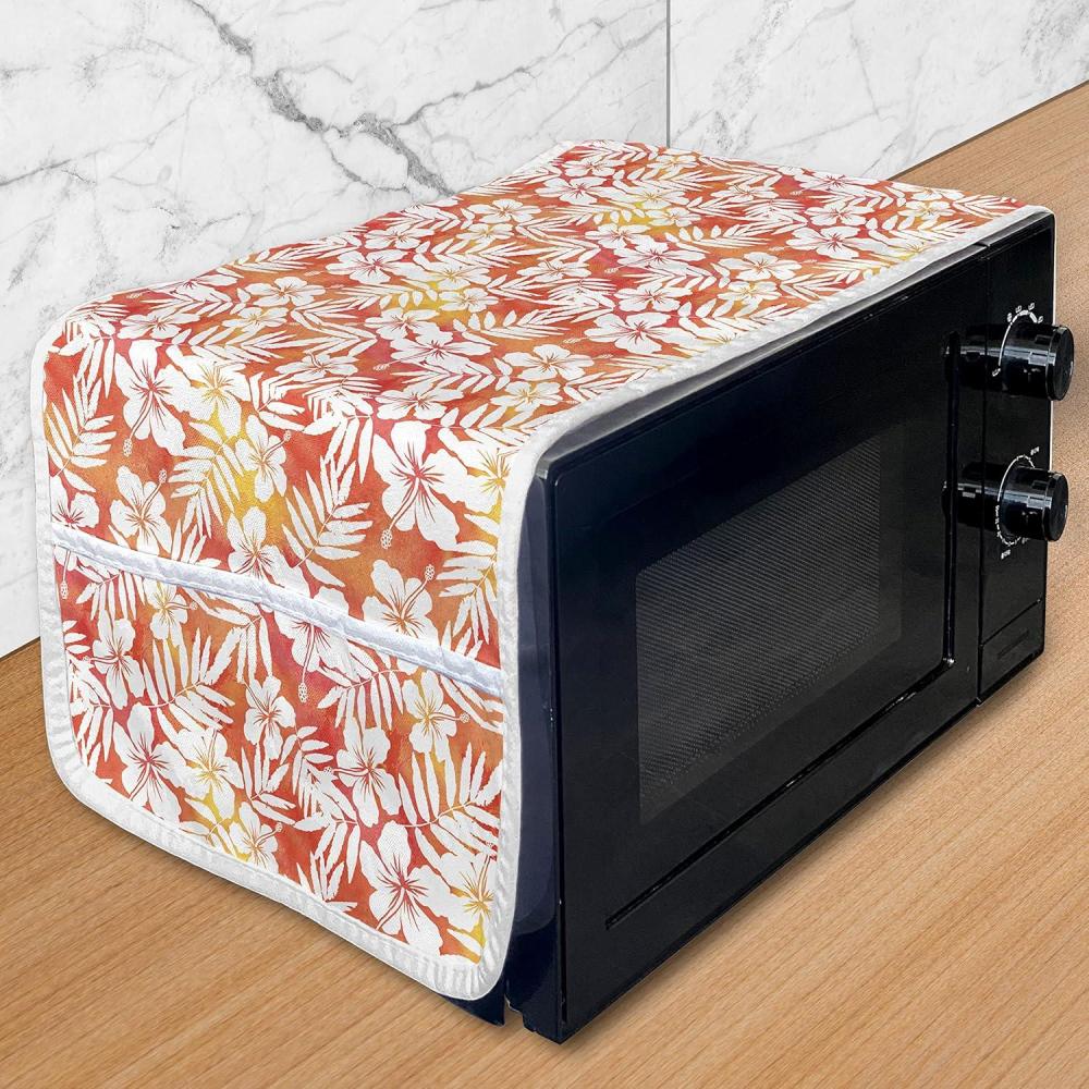 imageAmbesonne Rose Microwave Oven Cover Valentines Day Retro Style Petals with Leaves Ornamental Growth Pattern Water Resistant Organizer with Pockets for Kitchen 36 x 12 Ruby Hunter Green BlackYellow Coral White