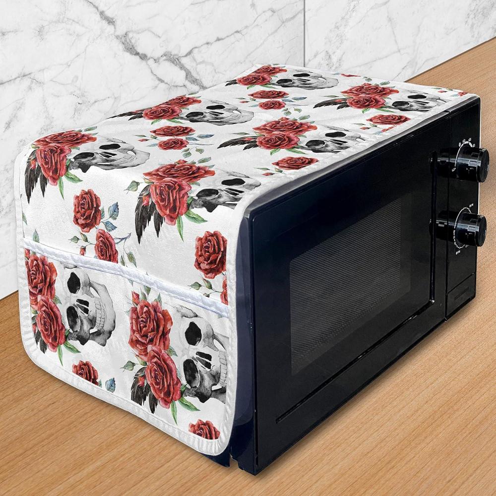 imageAmbesonne Rose Microwave Oven Cover Valentines Day Retro Style Petals with Leaves Ornamental Growth Pattern Water Resistant Organizer with Pockets for Kitchen 36 x 12 Ruby Hunter Green BlackVermilion Black Green