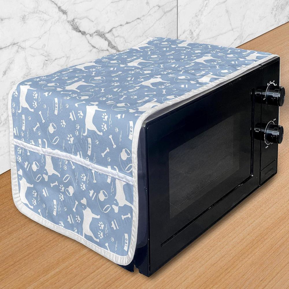 imageAmbesonne Roses Microwave Oven Cover Flowers Petals and Buds on Plain Backdrop Valentines Day Themed Print Water Resistant Organizer with Pockets for Kitchen 36 x 12 Vermilion Emerald WhitePale Ceil Blue and White