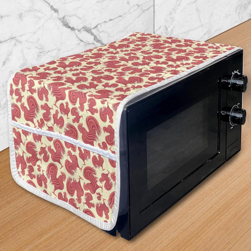 imageAmbesonne Valentines Day Microwave Oven Cover Classic Romantic Rose Flowers Branches Bouquet on Plain Backdrop Water Resistant Organizer with Pockets for Kitchen 36 x 12 White Ruby and GreenCream Coral