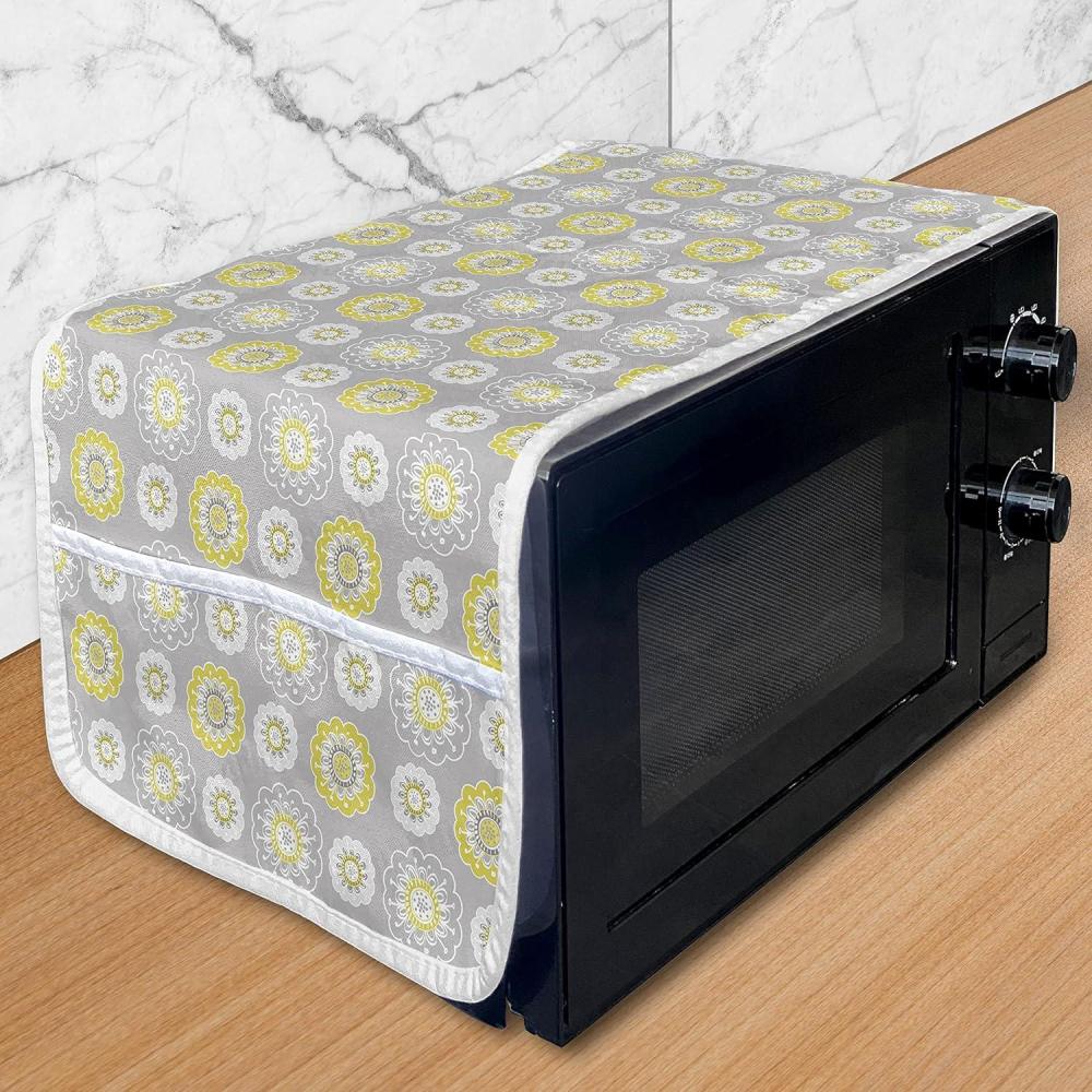 imageAmbesonne Valentines Day Microwave Oven Cover Endless Eternal Love Hand Drawn Hearts in Stripe Row Image Water Resistant Organizer with Pockets for Kitchen 36 x 12 Pale Pink and BlackMustard Yellow and White