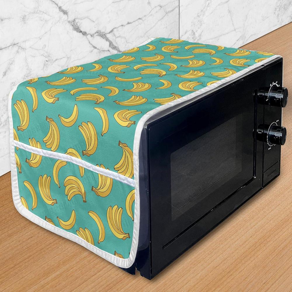 imageAmbesonne Valentines Day Microwave Oven Cover Endless Eternal Love Hand Drawn Hearts in Stripe Row Image Water Resistant Organizer with Pockets for Kitchen 36 x 12 Pale Pink and BlackTeal Yellow