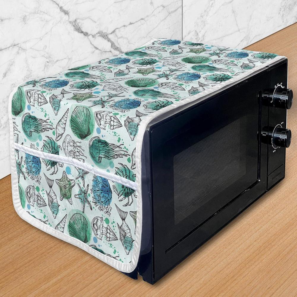 imageAmbesonne Valentines Day Microwave Oven Cover Pattern of Continuous Flying Hearts Birds Love is in the Air Water Resistant Organizer with Pockets for Kitchen 36 x 12 Blush and Pale Cadet BlueSeafoam Deep Sky Blue