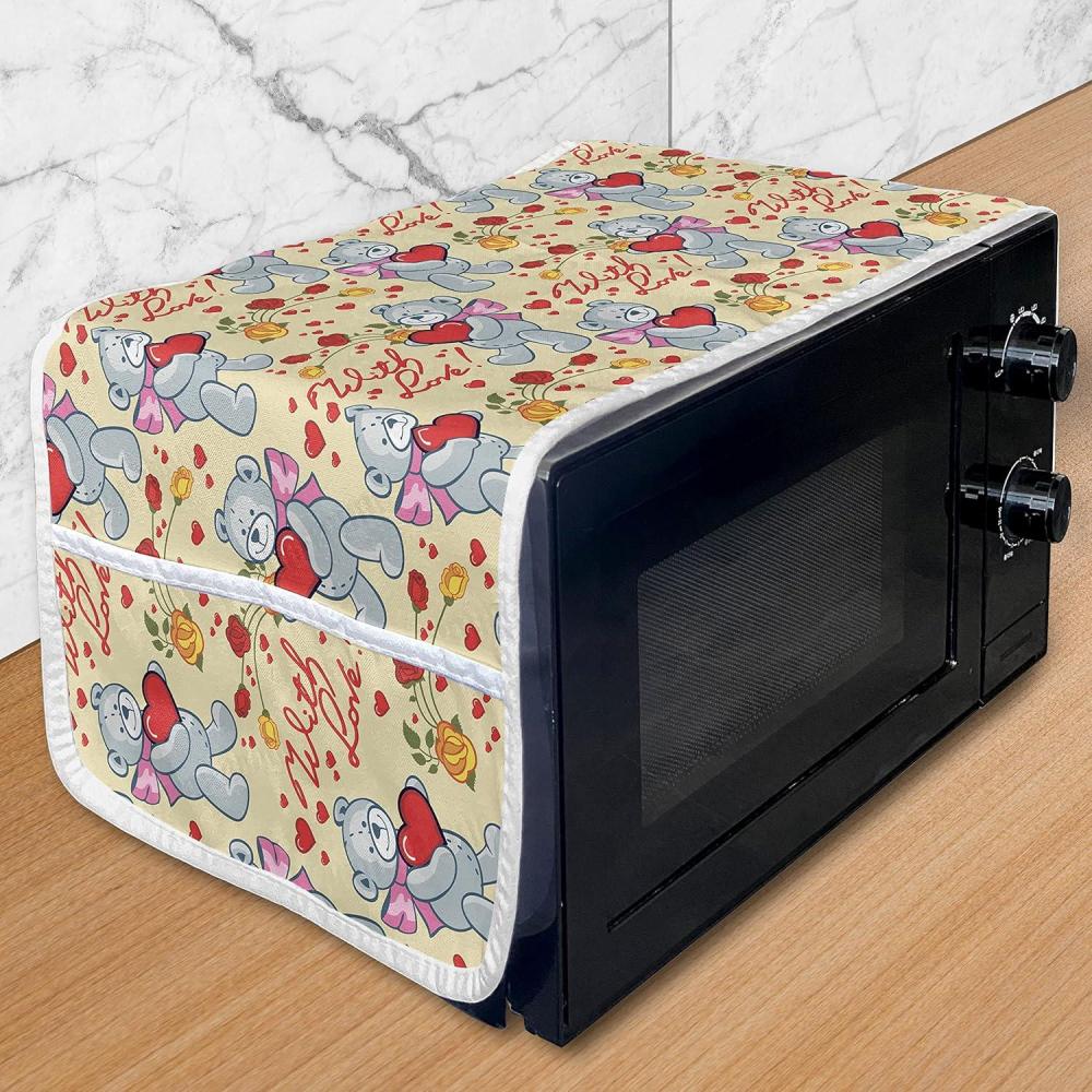 imageAmbesonne Valentines Day Microwave Oven Cover Romantic Cartoon Teddy Bears Holding Hearts Blooming Roses with Love Texts Water Resistant Organizer with Pockets for Kitchen 36 x 12 MulticolorMulticolor