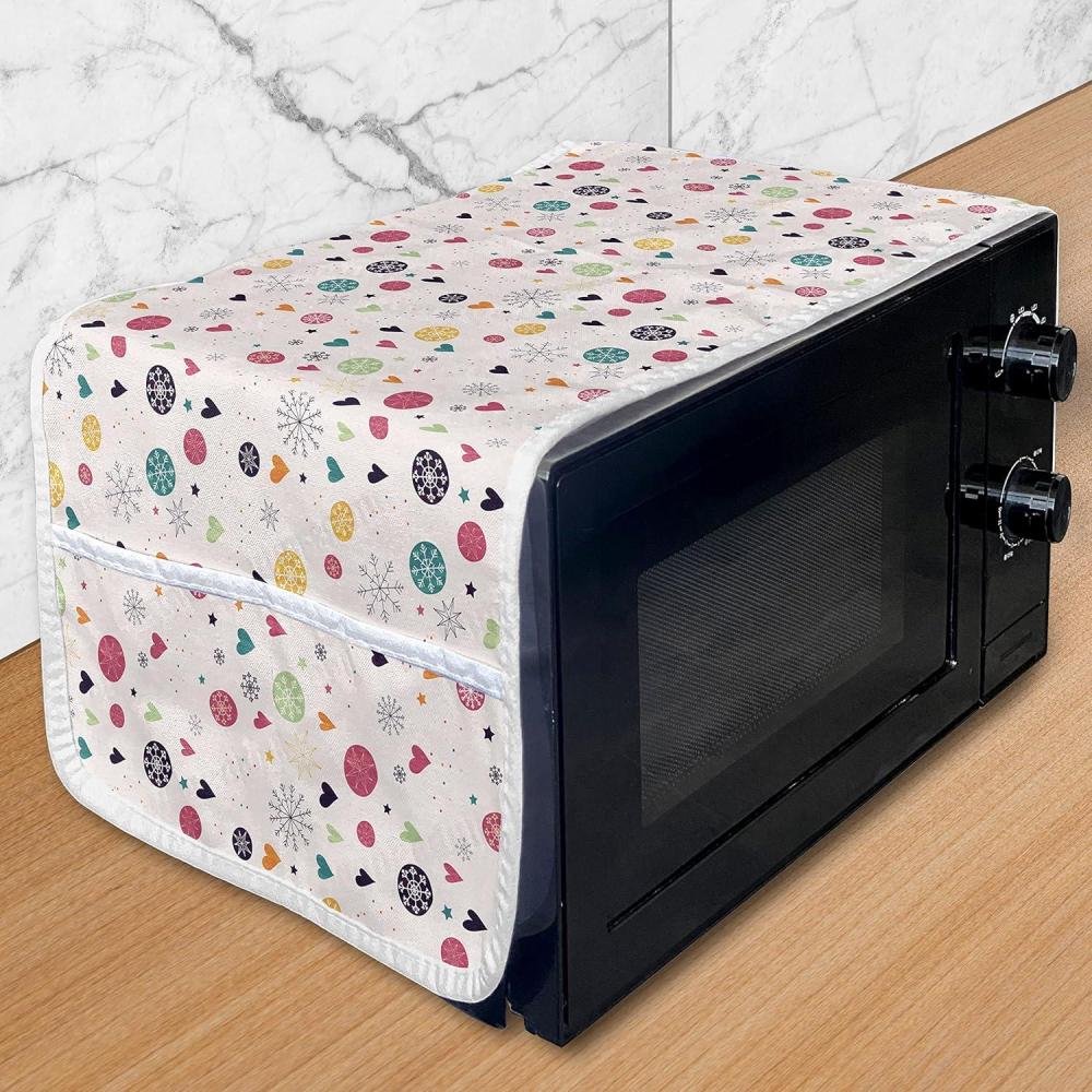 imageAmbesonne Winter Microwave Oven Cover Colorful Pastel Snowflakes Circles Hearts Celebration Noel Valentines Stars Doodle Water Resistant Organizer with Pockets for Kitchen 36 x 12 MulticolorMulticolor