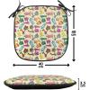 Ambesonne Feminine Chair Seating Cushion Set of 4, Pattern of Lipstick Kiss Marks Woman Valentines Wedding Theme Illustration, Anti-Slip Seat Padding for Kitchen & Patio, 16″x16″, White Red(Blue Yellow)