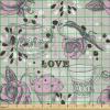 Ambesonne Romantic Fabric by The Yard, Valentines Day Love You Calligraphy with Hearts Pastel Colored Design, Microfiber Fabric for Arts and Crafts Textiles & Decor, 2 Yards, Pink Teal(Pink Dust)