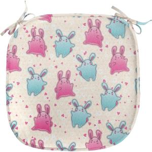 Ambesonne Angel Chair Seating Cushion Set of 2, Medieval Marry Love Angel Playing Music Valentine Cupid Date Dove Marriage, Anti-Slip Seat Padding for Kitchen & Patio, 16″x16″, Eggshell Ruby Caramel(Pale Blue Pink Beige)