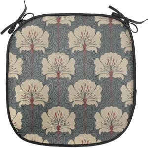 Ambesonne Angel Chair Seating Cushion Set of 2, Medieval Marry Love Angel Playing Music Valentine Cupid Date Dove Marriage, Anti-Slip Seat Padding for Kitchen & Patio, 16″x16″, Eggshell Ruby Caramel(Tan Grey Vermilion)