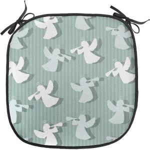Ambesonne Angel Chair Seating Cushion Set of 2, Medieval Marry Love Angel Playing Music Valentine Cupid Date Dove Marriage, Anti-Slip Seat Padding for Kitchen & Patio, 16″x16″, Eggshell Ruby Caramel(Pale Almond Green White)