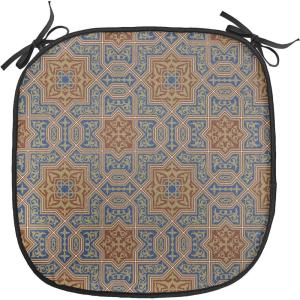 Ambesonne Angel Chair Seating Cushion Set of 2, Medieval Marry Love Angel Playing Music Valentine Cupid Date Dove Marriage, Anti-Slip Seat Padding for Kitchen & Patio, 16″x16″, Eggshell Ruby Caramel(Blue Sepia Redwood)