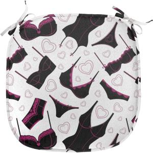 Ambesonne Angel Chair Seating Cushion Set of 2, Medieval Marry Love Angel Playing Music Valentine Cupid Date Dove Marriage, Anti-Slip Seat Padding for Kitchen & Patio, 16″x16″, Eggshell Ruby Caramel(Black Fuchsia White)