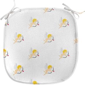 Ambesonne Angel Chair Seating Cushion Set of 2, Medieval Marry Love Angel Playing Music Valentine Cupid Date Dove Marriage, Anti-Slip Seat Padding for Kitchen & Patio, 16″x16″, Eggshell Ruby Caramel(Earth Yellow White Peach)