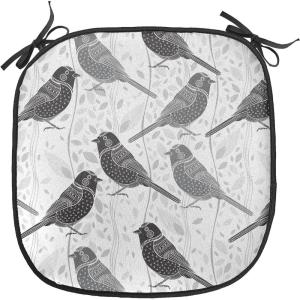 Ambesonne Feminine Chair Seating Cushion Set of 4, Pattern of Lipstick Kiss Marks Woman Valentines Wedding Theme Illustration, Anti-Slip Seat Padding for Kitchen & Patio, 16″x16″, White Red(Grey White Black)