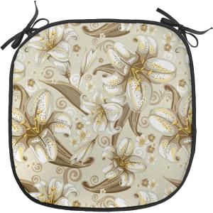 Ambesonne Feminine Chair Seating Cushion Set of 4, Pattern of Lipstick Kiss Marks Woman Valentines Wedding Theme Illustration, Anti-Slip Seat Padding for Kitchen & Patio, 16″x16″, White Red(White Yellow Beige)