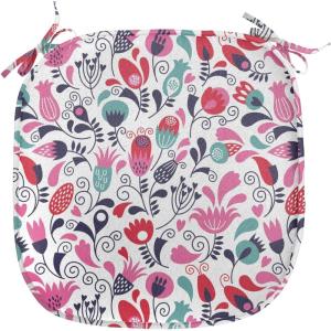 Ambesonne Feminine Chair Seating Cushion Set of 4, Pattern of Lipstick Kiss Marks Woman Valentines Wedding Theme Illustration, Anti-Slip Seat Padding for Kitchen & Patio, 16″x16″, White Red(Pink Teal Red)