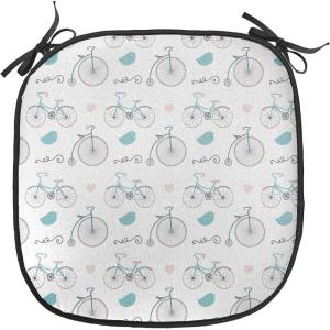 Ambesonne Feminine Chair Seating Cushion Set of 4, Pattern of Lipstick Kiss Marks Woman Valentines Wedding Theme Illustration, Anti-Slip Seat Padding for Kitchen & Patio, 16″x16″, White Red(Soft Pink Blue)