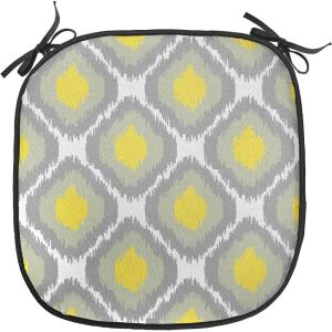 Ambesonne Feminine Chair Seating Cushion Set of 4, Pattern of Lipstick Kiss Marks Woman Valentines Wedding Theme Illustration, Anti-Slip Seat Padding for Kitchen & Patio, 16″x16″, White Red(Grey White Yellow)