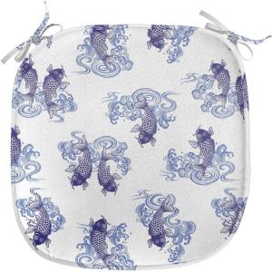 Ambesonne Feminine Chair Seating Cushion Set of 4, Pattern of Lipstick Kiss Marks Woman Valentines Wedding Theme Illustration, Anti-Slip Seat Padding for Kitchen & Patio, 16″x16″, White Red(Dark Blue)